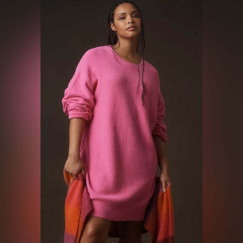 Anthropologie Daily Practice Long Sleeve Sweater Mini Dress Pink Size M